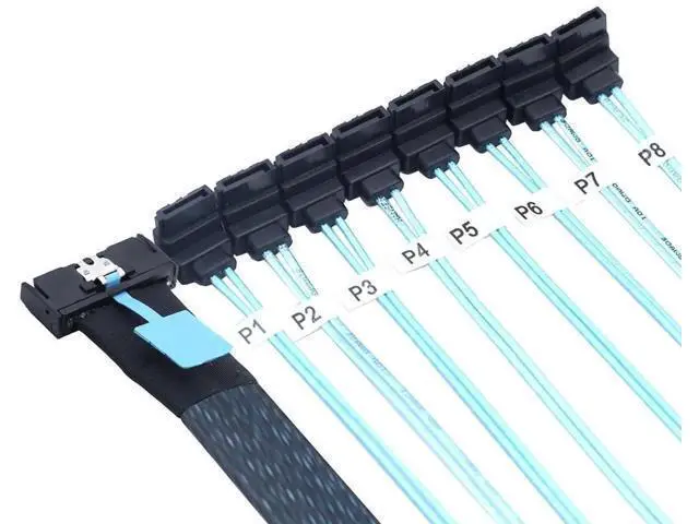 Alt view image 6 of 6 - MCIO PCIe SAS SFF8654 8i 74Pin to 8×SATA 7Pin Female 90Degree Cable, 32AWG HighSpeed Server Hard Drive Adapter, 0.8M