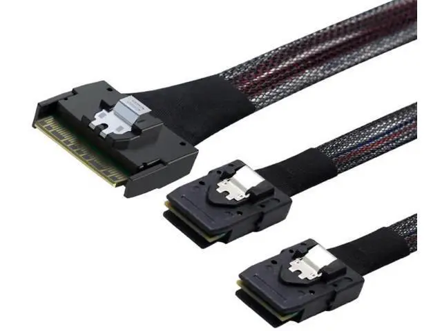 Main image of SlimSAS SFF8654 8i 74Pin to 2×SAS SFF8087 Cable, 12Gbps HighSpeed Internal Server Connection, AntiMisplug Design, 32AWG 85 Ohm, 0.8M