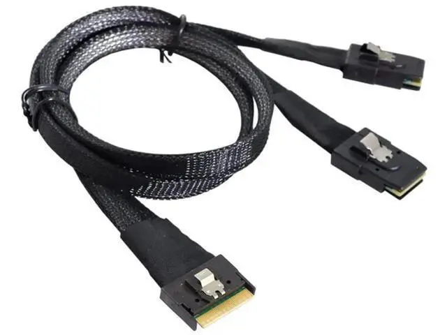 Alt view image 2 of 7 - SlimSAS SFF8654 8i 74Pin to 2×SAS SFF8087 Cable, 12Gbps HighSpeed Internal Server Connection, AntiMisplug Design, 32AWG 85 Ohm, 0.8M