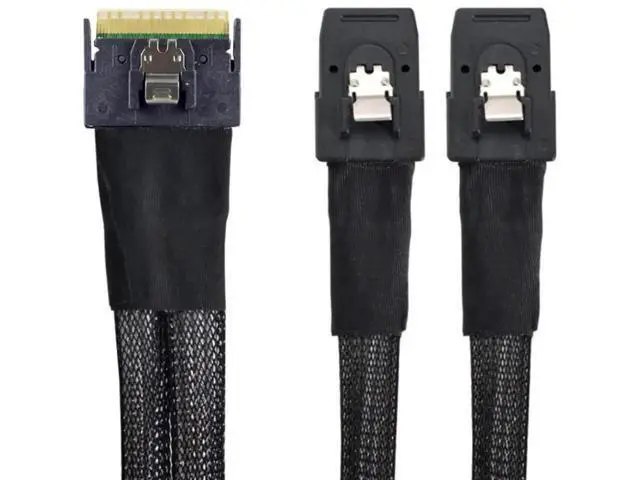 Alt view image 4 of 6 - SlimSAS SFF8654 8i 74Pin to 2×SAS SFF8087 Cable, 12Gbps HighSpeed Internal Server Connection, AntiMisplug Design, 32AWG, 85 Impedance, 1M