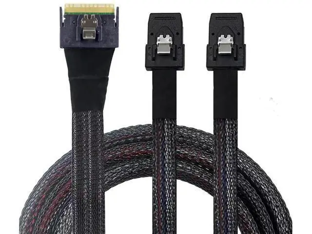 Alt view image 3 of 6 - SlimSAS SFF8654 8i 74Pin to 2×SAS SFF8087 Cable, 12Gbps HighSpeed Internal Server Connection, AntiMisplug Design, 32AWG, 85 Impedance, 1M