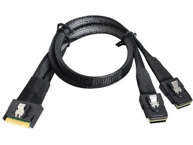 Alt view image 6 of 6 - SlimSAS SFF8654 8i 74Pin to 2×SAS SFF8087 Cable, 12Gbps HighSpeed Internal Server Connection, AntiMisplug Design, 32AWG, 85 Impedance, 1M