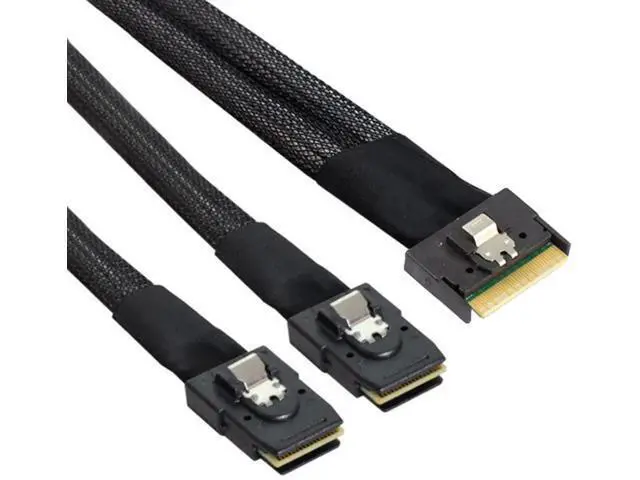 Alt view image 5 of 6 - SlimSAS SFF8654 8i 74Pin to 2×SAS SFF8087 Cable, 12Gbps HighSpeed Internal Server Connection, AntiMisplug Design, 32AWG, 85 Impedance, 1M