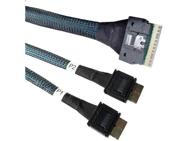 Alt view image 3 of 6 - 80cm SlimSAS 8X to 2×oCuLink 4X Cable, SFF8654 74Pin to 2×SFF8611 36Pin (Compatible with Broadcom MPN 056000100CBLSAST115485)