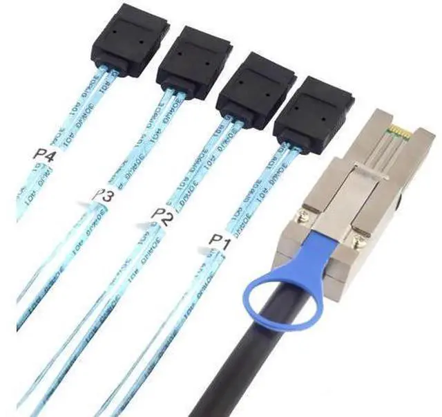 Alt view image 2 of 5 - Mini SAS HD SFF8088 to 4×SATA 7Pin Cable, 6Gbps HighSpeed Server Hard Drive Data Cable for Servers, Storage Expansion, RAID Controller & Workstations, Multiple Lengths 0.5m/1m/2m/3m, 2M/78.74in