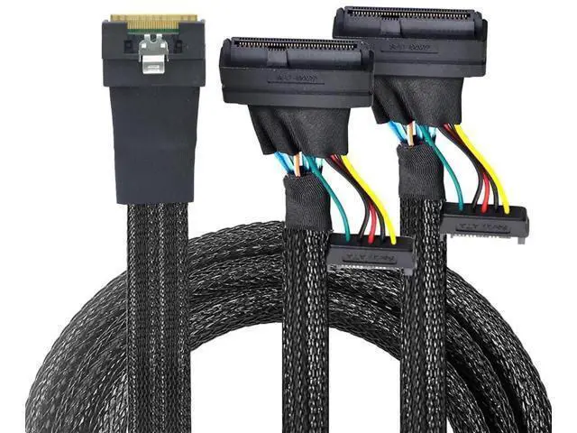 Alt view image 2 of 6 - Slimline SFF8654 8i to Dual SFF8639 U.2 with 15Pin Power Cable, 24Gbps HighSpeed Server Interconnect, 85Ohm Copper Wire, 0.8M