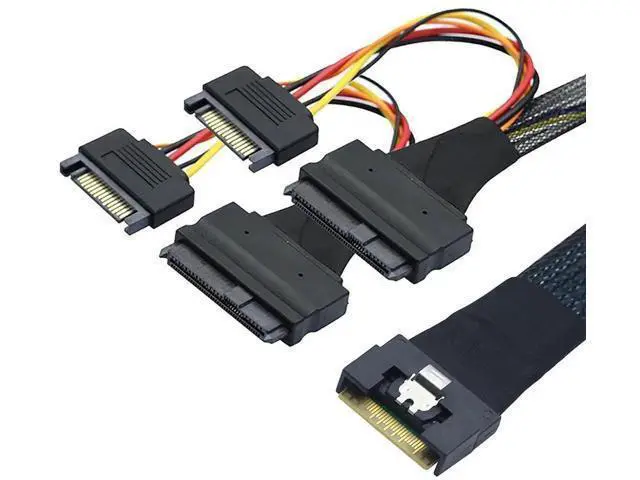 Alt view image 4 of 6 - Slimline SFF8654 8i to Dual SFF8639 U.2 with 15Pin Power Cable, 24Gbps HighSpeed Server Interconnect, 85Ohm Copper Wire, 0.8M