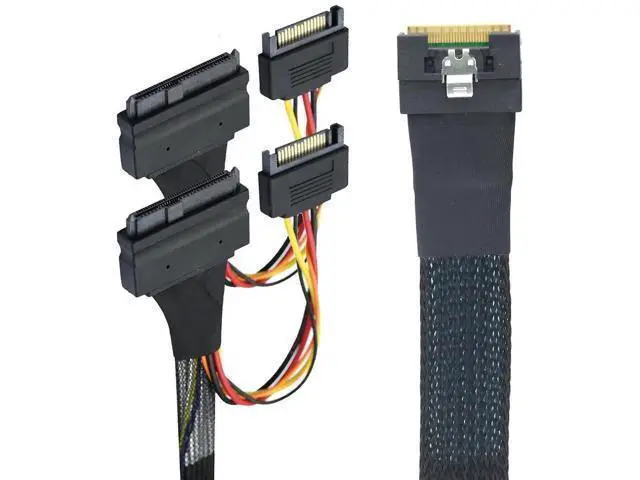 Alt view image 3 of 6 - Slimline SFF8654 8i to Dual SFF8639 U.2 with 15Pin Power Cable, 24Gbps HighSpeed Server Interconnect, 85Ohm Copper Wire, 0.8M