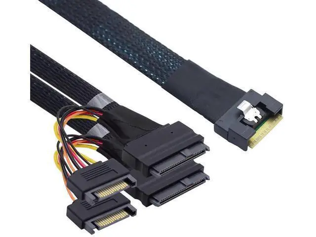 Alt view image 6 of 6 - Slimline SFF8654 8i to Dual SFF8639 U.2 with 15Pin Power Cable, 24Gbps HighSpeed Server Interconnect, 85Ohm Copper Wire, 0.8M