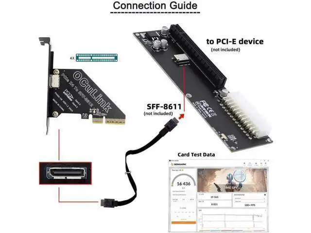 Alt view image 2 of 7 - PCIExpress 4.0 PCIe 4X to OCuLink SFF8611 / SFF8612 Host Adapter Card for U.2 SSD & eGPU External Graphics Dock