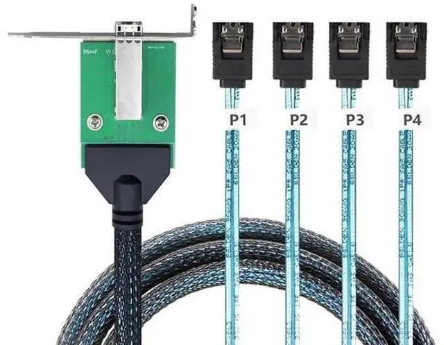 Main image of Mini SAS HD SFF8644 Female with Latch to 4×SATA 7Pin Cable, 12Gbps HighSpeed Server Hard Drive Data Cable for RAID Controller, Workstation & Storage Expansion, 0.5M/19.68in