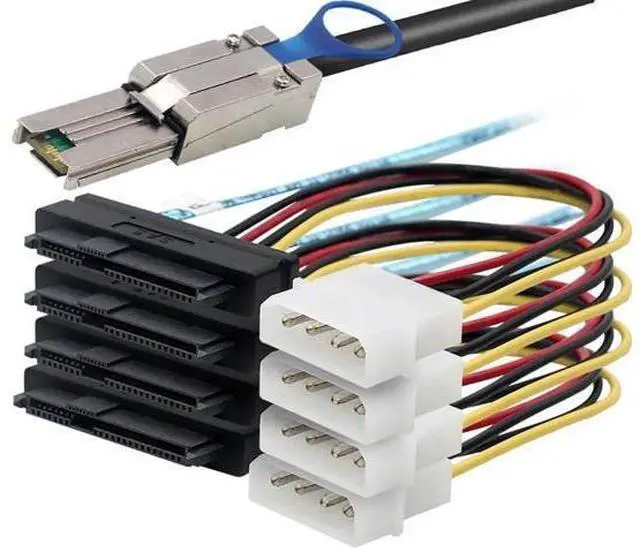 Main image of Mini SAS HD SFF8088 26Pin to 4×SAS SFF8482 with Power Cable, 6Gbps HighSpeed Server Data Cable for RAID Controller, Storage Expansion & Workstation, 0.5M/19.68in