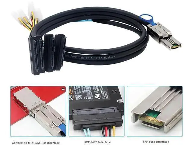 Alt view image 4 of 6 - Mini SAS HD SFF8088 26Pin to 4×SAS SFF8482 with Power Cable, 6Gbps HighSpeed Server Data Cable for RAID Controller, Storage Expansion & Workstation, 0.5M/19.68in