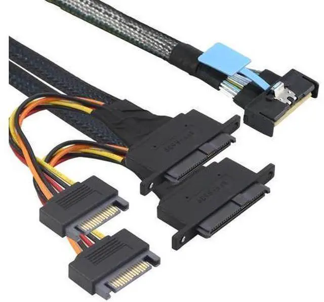 Main image of PCIe 5.0 Slimline MCIO 8i 74Pin to Dual SFF8639 Cable with 15Pin Power Connectors, HighSpeed 32Gbps Server Data Cable Compatible with U.2 SSDs & Storage Systems, 1M/39.37in