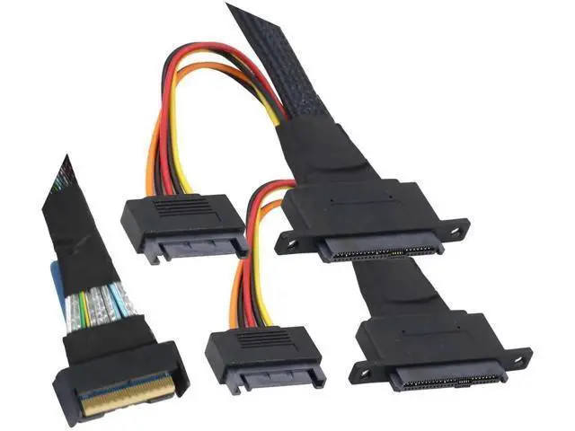 Alt view image 3 of 6 - PCIe 5.0 Slimline MCIO 8i 74Pin to Dual SFF8639 Cable with 15Pin Power Connectors, HighSpeed 32Gbps Server Data Cable Compatible with U.2 SSDs & Storage Systems, 1M/39.37in