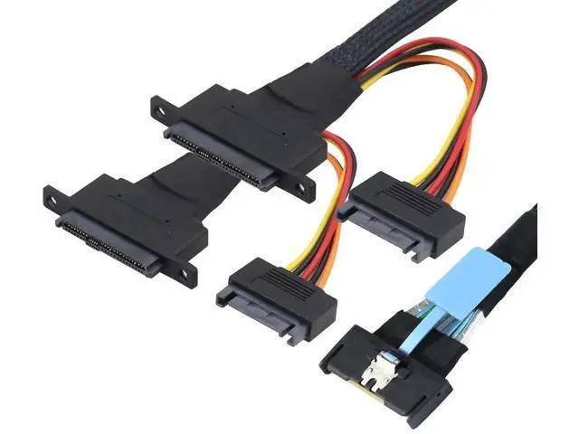 Alt view image 4 of 6 - PCIe 5.0 Slimline MCIO 8i 74Pin to Dual SFF8639 Cable with 15Pin Power Connectors, HighSpeed 32Gbps Server Data Cable Compatible with U.2 SSDs & Storage Systems, 1M/39.37in