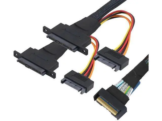 Alt view image 5 of 6 - PCIe 5.0 Slimline MCIO 8i 74Pin to Dual SFF8639 Cable with 15Pin Power Connectors, HighSpeed 32Gbps Server Data Cable Compatible with U.2 SSDs & Storage Systems, 1M/39.37in
