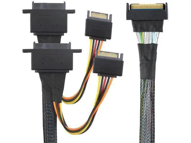 Alt view image 6 of 6 - PCIe 5.0 Slimline MCIO 8i 74Pin to Dual SFF8639 Cable with 15Pin Power Connectors, HighSpeed 32Gbps Server Data Cable Compatible with U.2 SSDs & Storage Systems, 1M/39.37in