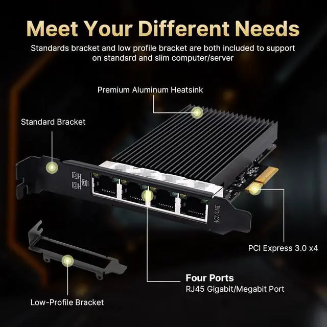 Alt view image 5 of 7 - 4-Port 2.5Gbps PCIe Ethernet Card with Intel I226, NAS/Gaming/Workstation | 2500Mbps 2.5 Gigabit Network Adapter to PCIE X4 X8 X16 NIC for Windows 10/11, Windows Server 2019/2022; Linux