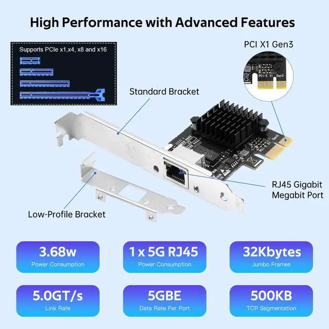 Alt view image 6 of 7 - RTL8126 5G PCIe Network Card, Low Profile, RJ45, Windows Linux