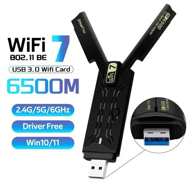 Alt view image 2 of 7 - WiFi 7 USB Adapter for Desktop PC 6500Mbps Tri-Band 6GHz Gaming Win10/11 | 6GHz/5GHz/2.4GHz ultra-fast speeds, driver-included plug-and-play for Windows 10/11, RTL8912AU chipset, WPA3 security