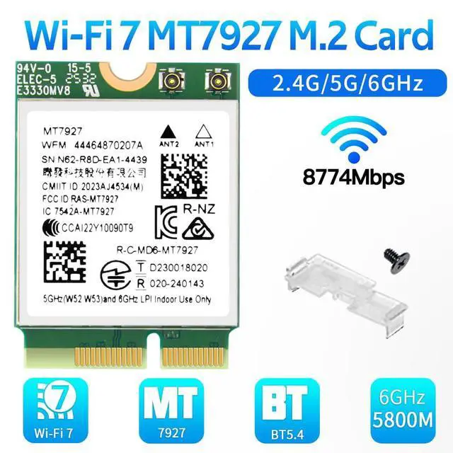Alt view image 2 of 7 - MT7927 WiFi 7 Card Tri-Band 802.11be Wireless Adapter, 2.4/5/6GHz BT 5.4 | MU-MIMO, WPA3, M.2 Key E for Windows 11 PC Laptop , Compatible with Intel & AMD Motherboard
