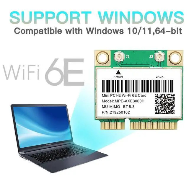 Alt view image 4 of 7 - WiFi 6E Mini PCIe Card, 5400Mbps, Bluetooth 5.3, Gaming