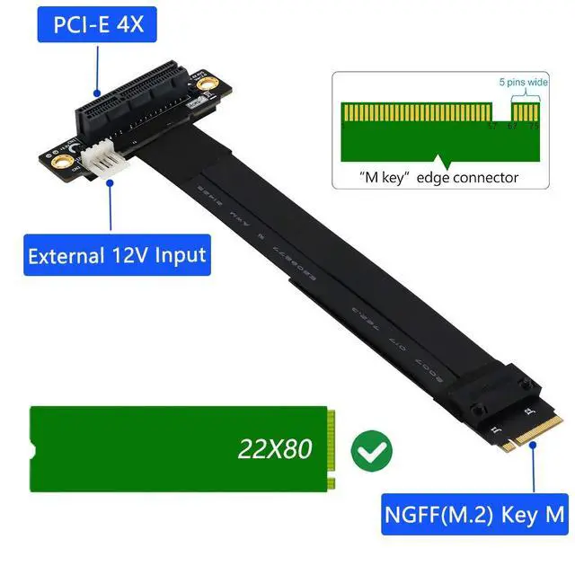 Alt view image 3 of 7 - M Key Extension M.2 NGFF Key M to PCIe 3.0 4X Extension Cable m.2 Key m to pci-e 4X (90°Right Angle PCI-E Slot)