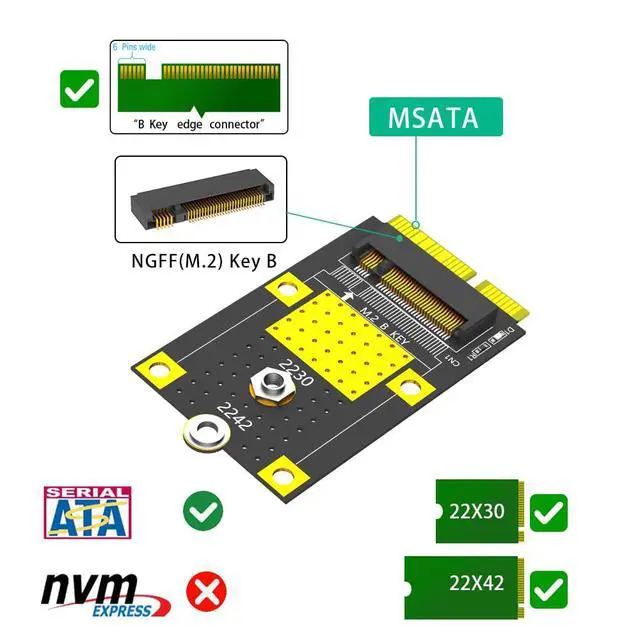 Alt view image 2 of 7 - MSATA to M.2(NGFF) Key B Adapter for 2230/2242 SSD Card