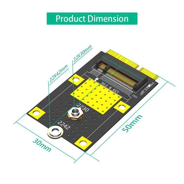 Alt view image 3 of 7 - MSATA to M.2(NGFF) Key B Adapter for 2230/2242 SSD Card