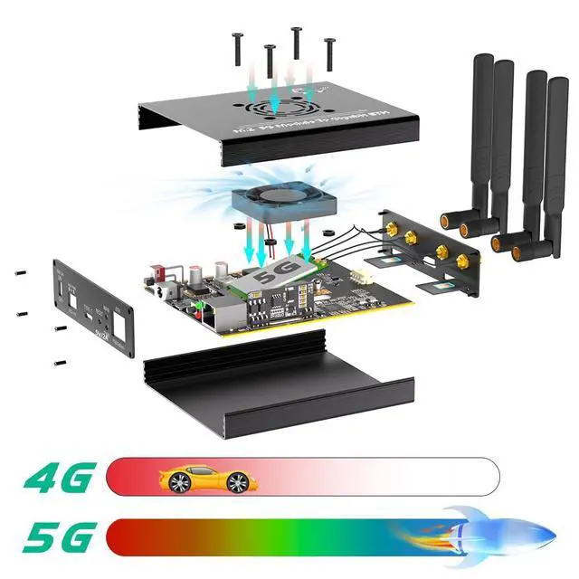 Alt view image 7 of 7 - NGFF(M.2) 4G/5G Module to Type C Adapter with Dual SIM Card Slot and RJ45 Port and POE Module, Realtek RTL8125BG Controller(Black)
