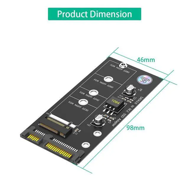 Alt view image 3 of 7 - M.2 NGFF SATA SSD to SATA Adapter Card, Supports 2280/2260/2242/2230 mm, Up to 6 Gbps Transfer Rate