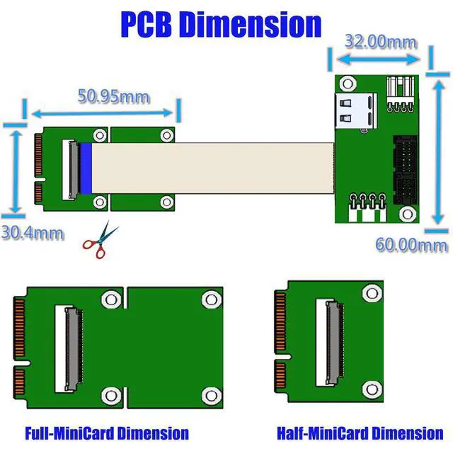 Alt view image 3 of 6 - Mini PCI-E to PCI-E Express 1X Extension Cord Adapter Card with USB Riser Card
