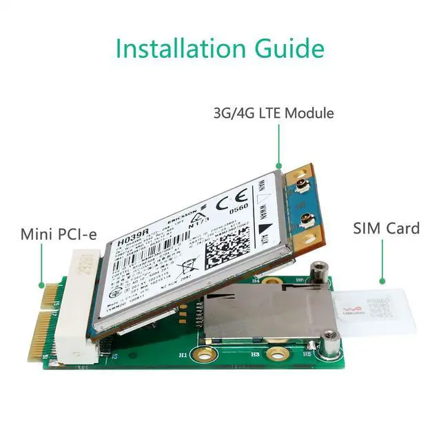 Alt view image 6 of 6 - Mini PCI-E Adapter with SIM Card Slot for 3G/4G,WWAN LTE,GPS Card (Self-Elastic SIM Card Holder)