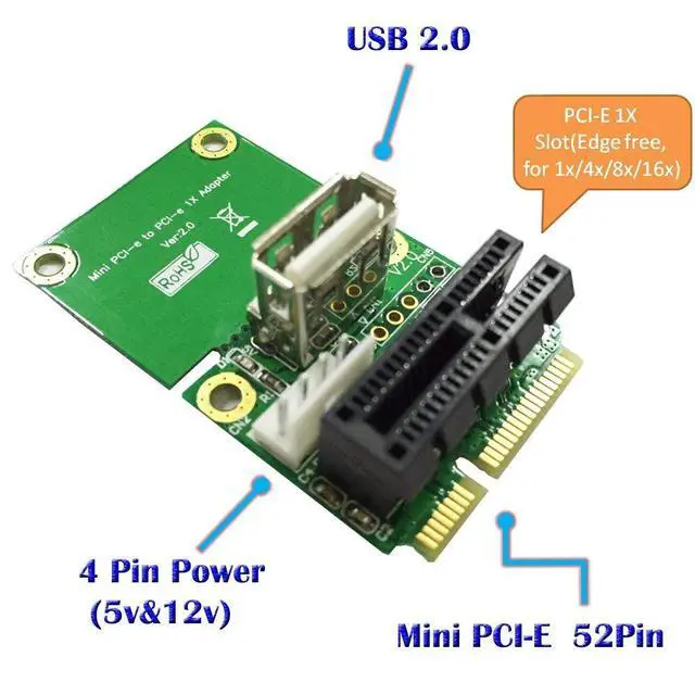 Alt view image 2 of 6 - PCI-E 1X to Half/Full Mini PCI-E Adapter Pcie Connector