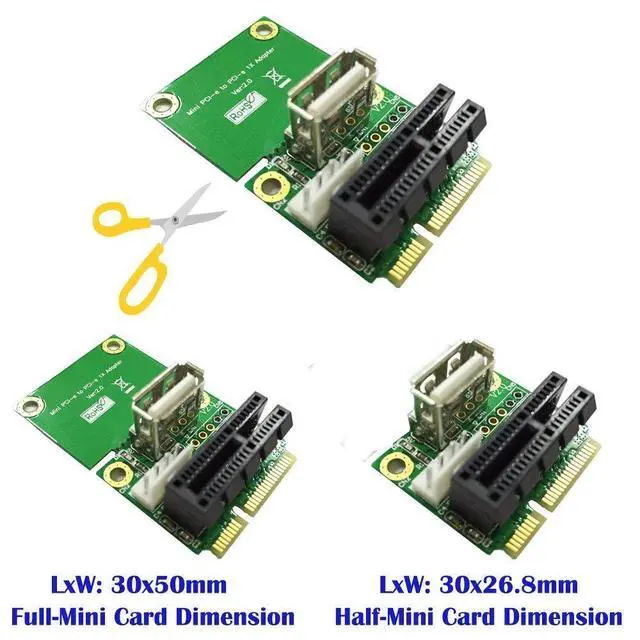 Alt view image 4 of 6 - PCI-E 1X to Half/Full Mini PCI-E Adapter Pcie Connector