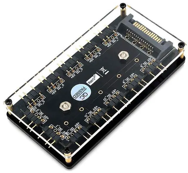 Main image of 12 Way 5V RGB LED Splitter Hub with PMMA Case and Magnetic Standoff for ASUS/MSI 5V 3pin LED Controller