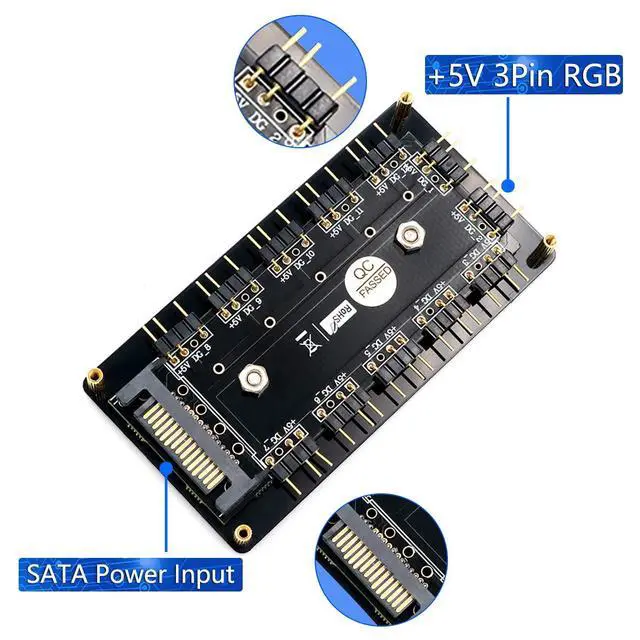 Alt view image 3 of 7 - 12 Way 5V RGB LED Splitter Hub with PMMA Case and Magnetic Standoff for ASUS/MSI 5V 3pin LED Controller
