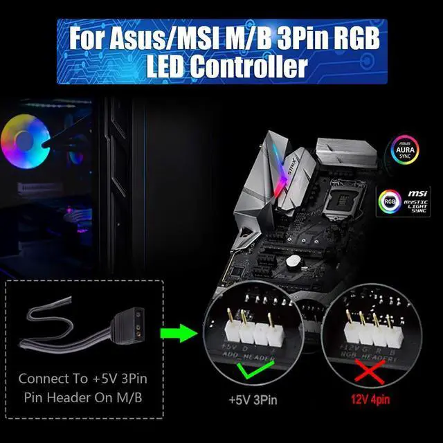 Alt view image 5 of 7 - 12 Way 5V RGB LED Splitter Hub with PMMA Case and Magnetic Standoff for ASUS/MSI 5V 3pin LED Controller