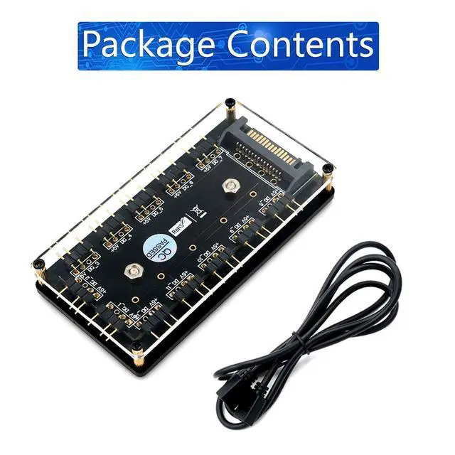 Alt view image 7 of 7 - 12 Way 5V RGB LED Splitter Hub with PMMA Case and Magnetic Standoff for ASUS/MSI 5V 3pin LED Controller
