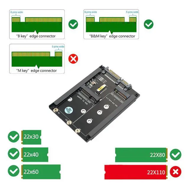 Alt view image 2 of 7 - 2 in 1 MSATA and B Key SSD to 2.5" SATA III with Frame Bracket Retain mSATA SSD as 7mm 2.5" SATA Drive