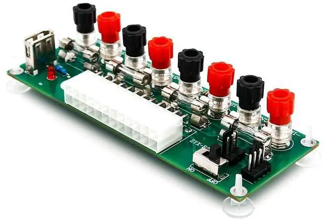 Main image of SUPERPLUS 20/24 Pin ATX Benchtop PC Power Breakout Adapter with USB 5V Port, 4 Channel Voltages (3.3V, 5V, 12V, -12V), 5A Fuse, Green