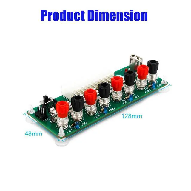 Alt view image 2 of 7 - SUPERPLUS 20/24 Pin ATX Benchtop PC Power Breakout Adapter with USB 5V Port, 4 Channel Voltages (3.3V, 5V, 12V, -12V), 5A Fuse, Green