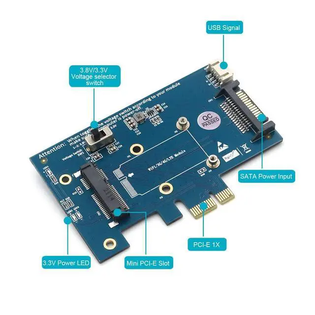 Alt view image 2 of 7 - Mini PCI-E PCI Express to PCI-E 1x Adapter with SIM Card Slot