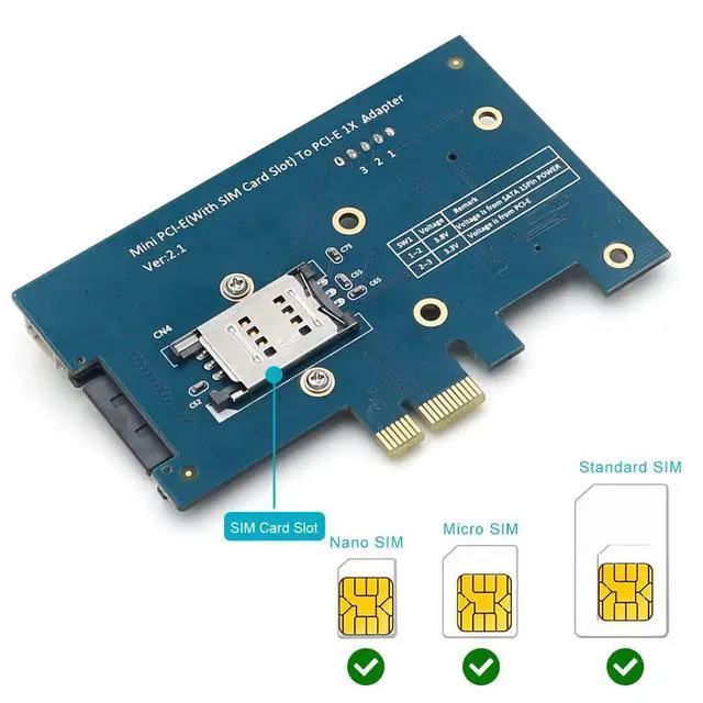 Alt view image 4 of 7 - Mini PCI-E PCI Express to PCI-E 1x Adapter with SIM Card Slot