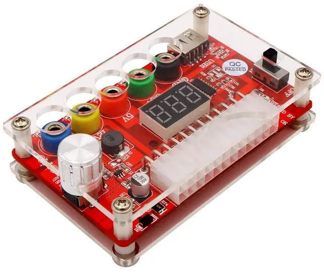 Main image of ATX Power Supply Breakout Board and Acrylic Case Kit with ADJ Adjustable Voltage Knob, Supports 3.3V, 5V, 12V and 1.8V-10.8V (ADJ) Output Voltage, 3A Maximum Output, Reset Protection