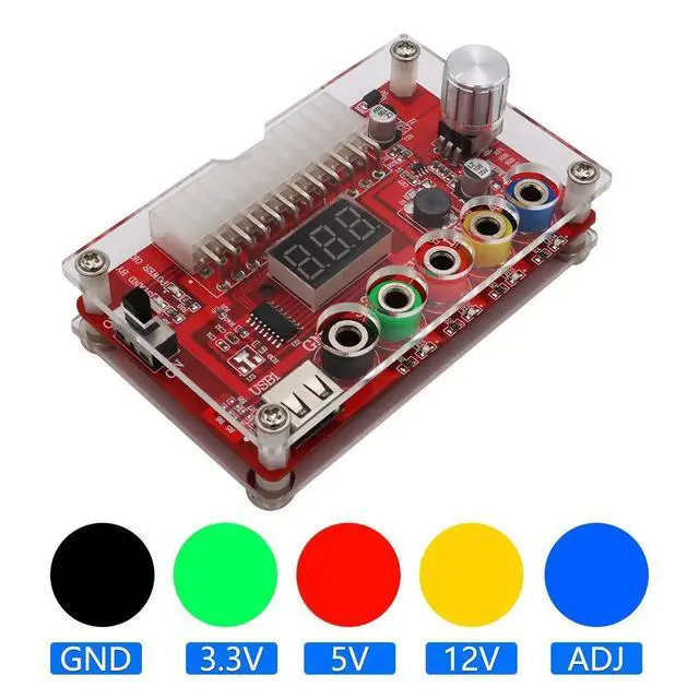 Alt view image 4 of 6 - ATX Power Supply Breakout Board and Acrylic Case Kit with ADJ Adjustable Voltage Knob, Supports 3.3V, 5V, 12V and 1.8V-10.8V (ADJ) Output Voltage, 3A Maximum Output, Reset Protection
