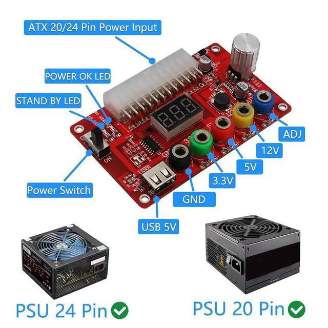 Alt view image 5 of 6 - ATX Power Supply Breakout Board and Acrylic Case Kit with ADJ Adjustable Voltage Knob, Supports 3.3V, 5V, 12V and 1.8V-10.8V (ADJ) Output Voltage, 3A Maximum Output, Reset Protection