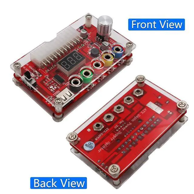 Alt view image 6 of 6 - ATX Power Supply Breakout Board and Acrylic Case Kit with ADJ Adjustable Voltage Knob, Supports 3.3V, 5V, 12V and 1.8V-10.8V (ADJ) Output Voltage, 3A Maximum Output, Reset Protection