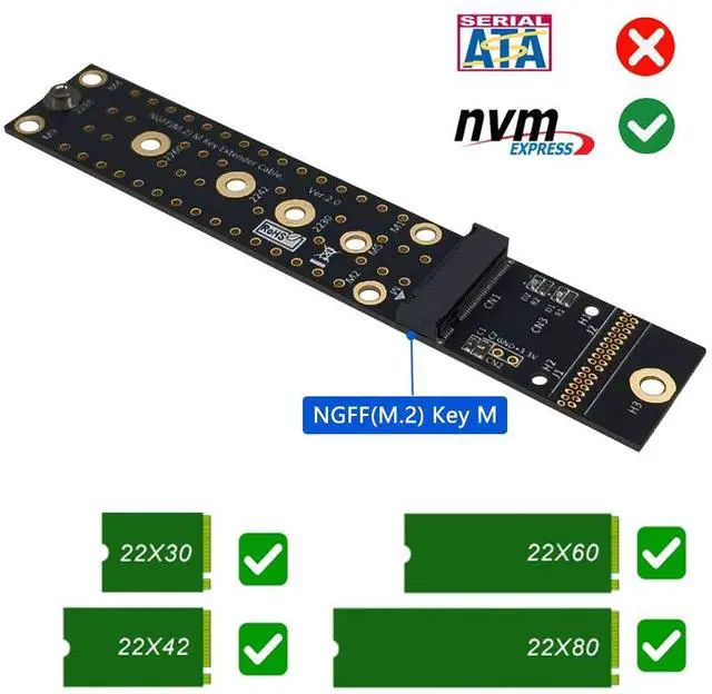 Alt view image 2 of 7 - SUPERPLUS M.2(NGFF) Key M NVMe SSD Extension Cable Extender PCIe3.0 x4 Full Speed